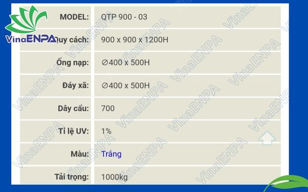 Thông số kỹ thuật của bao tải cẩu